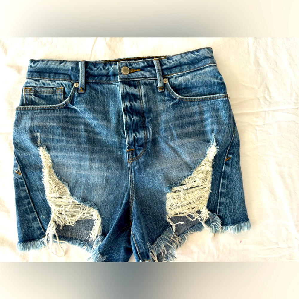 Good American Blue Distressed Jean Shorts